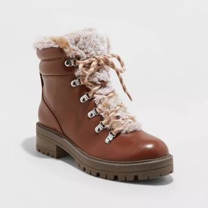 A new day lindy faux fur hiking boots cognac 8.5